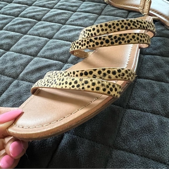 J. Crew Sandals Women 8 Tan Calf Hair Animal Print open toe Shoe - Picture 7 of 7